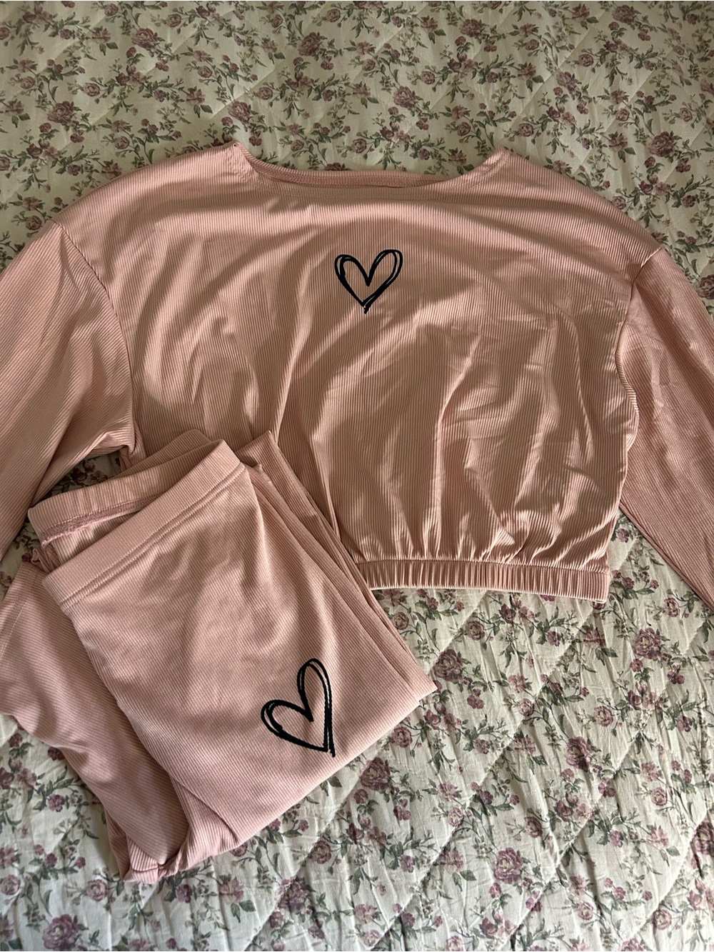 Target Pink Ribbed Heart Lounge Pajama Set - Picture 2 of 2